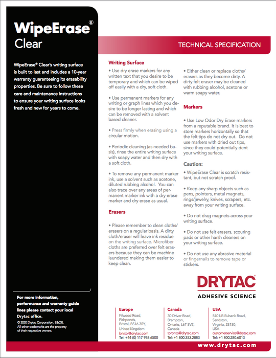 Drytac WipeErase Clear PET Dry Erase Laminate Film, 2mil
