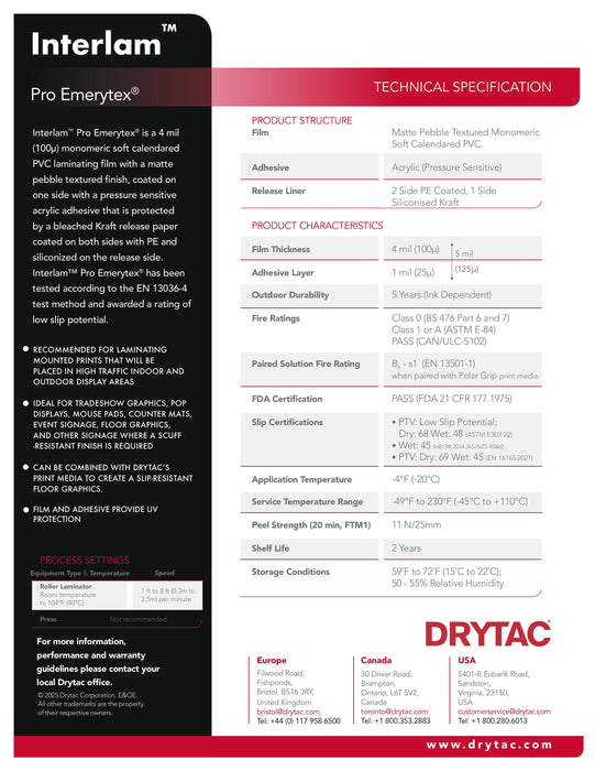 Drytac Interlam™ Pro Emerytex Matte Laminate Textured, 4mil, 7 Years