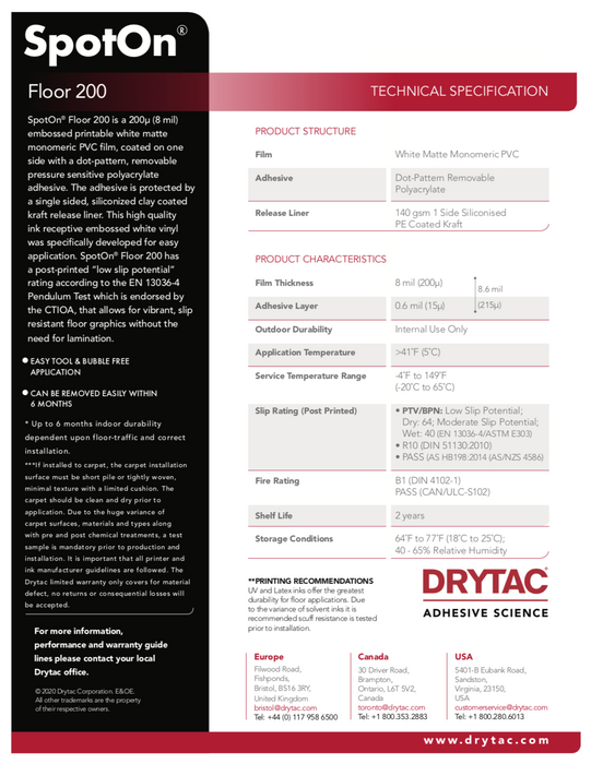 Drytac SpotOn Floor 200 for Floor, 8mil