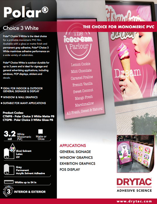 Drytac Polar Choice 3 Standard Vinyl, 3.2mil, 3 Years