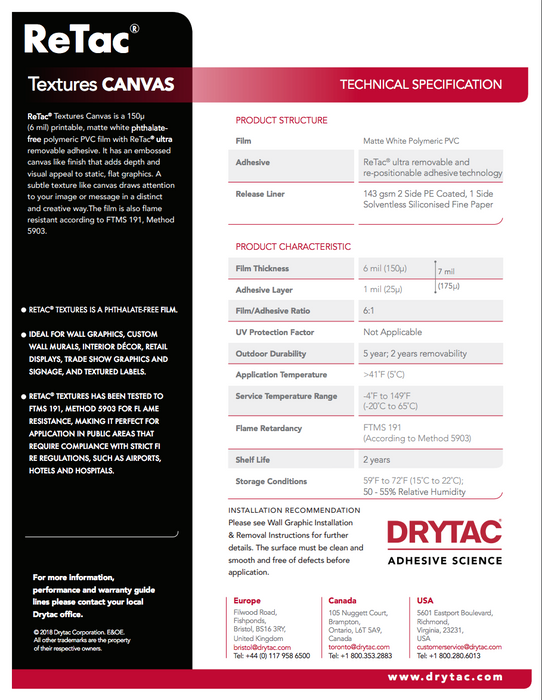 Drytac Retac Texture Vinyl for Wall, 6mil