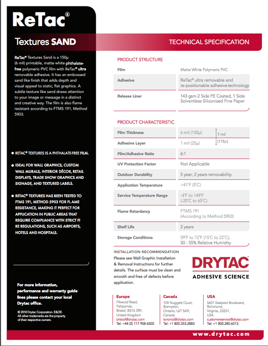 Drytac Retac Texture Vinyl for Wall, 6mil