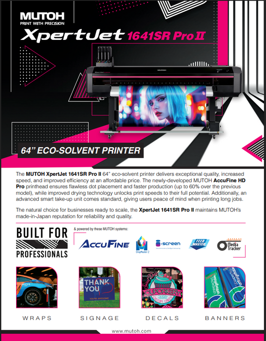 MUTOH XpertJet 1641SR Pro ll 64" Eco-Solvent Printer