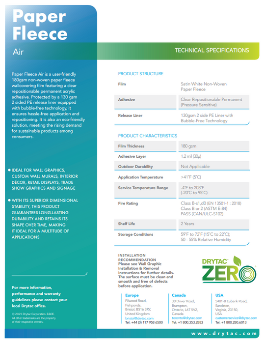 Drytac CCIP54098 Paper Fleece 54" x 98' Satin