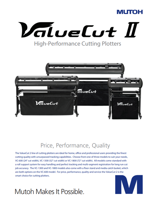 Mutoh ValueCut2 VC-600, VC-1300, VC-1800 Cutting Plotters