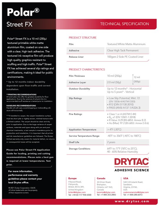 Drytac Polar Street FX Outdoor Aluminium for Floor and Wall, 10mil, 5 Years