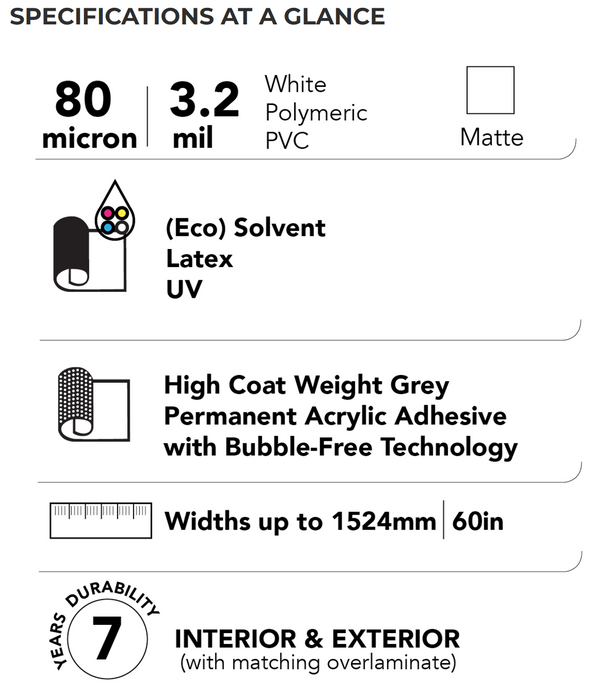 Drytac Polar Grip Air White Polymeric Vinyl, Matt, 3.2mil, 7 Years