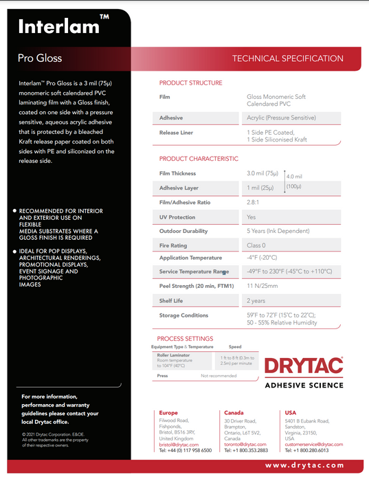 Drytac Interlam Pro Laminate, 3mil, 7 Years