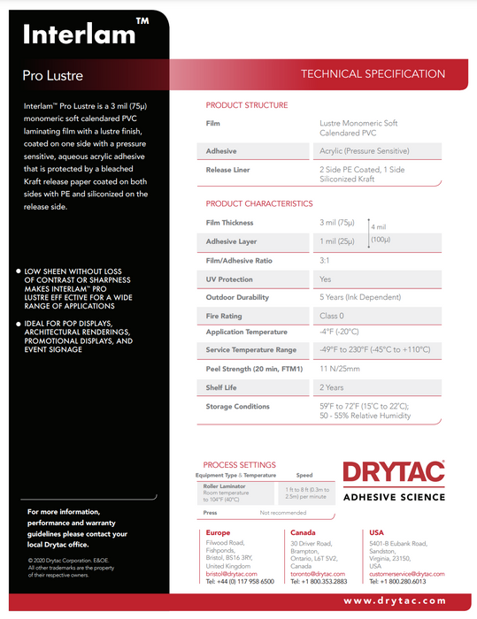 Drytac Interlam Pro Laminate, 3mil, 7 Years