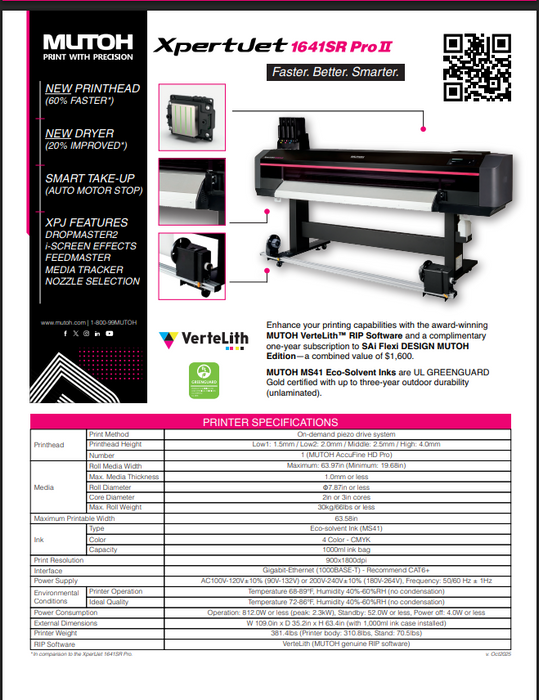 MUTOH XpertJet 1641SR Pro ll 64" Eco-Solvent Printer