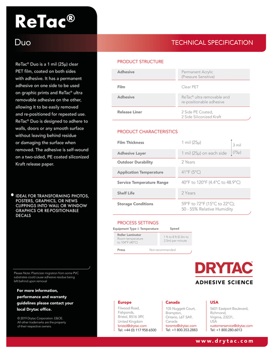 Drytac ReTac Smooth 150 Vinilo, Mate, 6mil