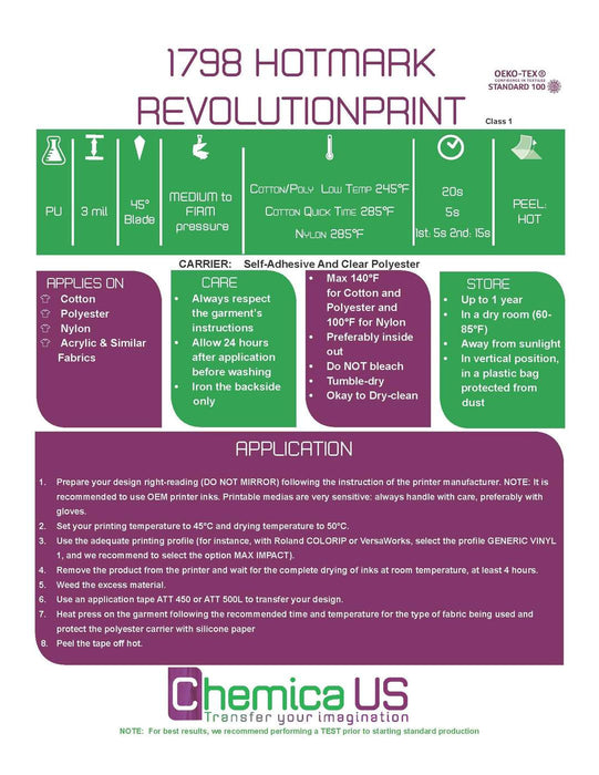 Chemica HotmarkPrint Revolution 1798 (Heat Transfer Vinyl)