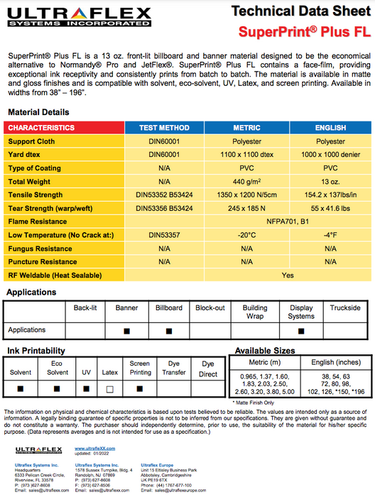 Ultraflex SuperPrint® Plus FL 13oz, Gloss/Matte, 13mil