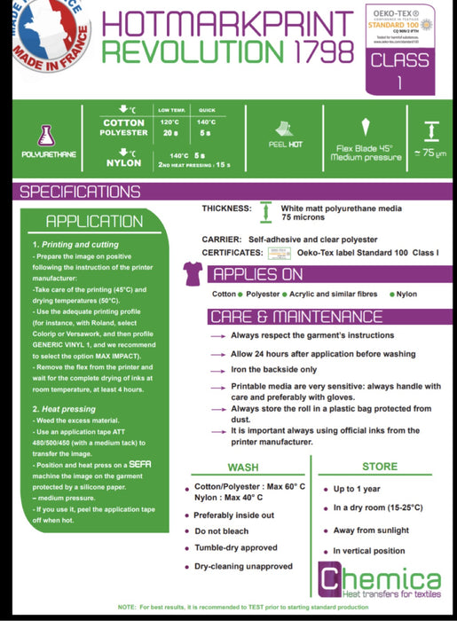 Chemica HotmarkPrint Revolution 1798 (Heat Transfer Vinyl)